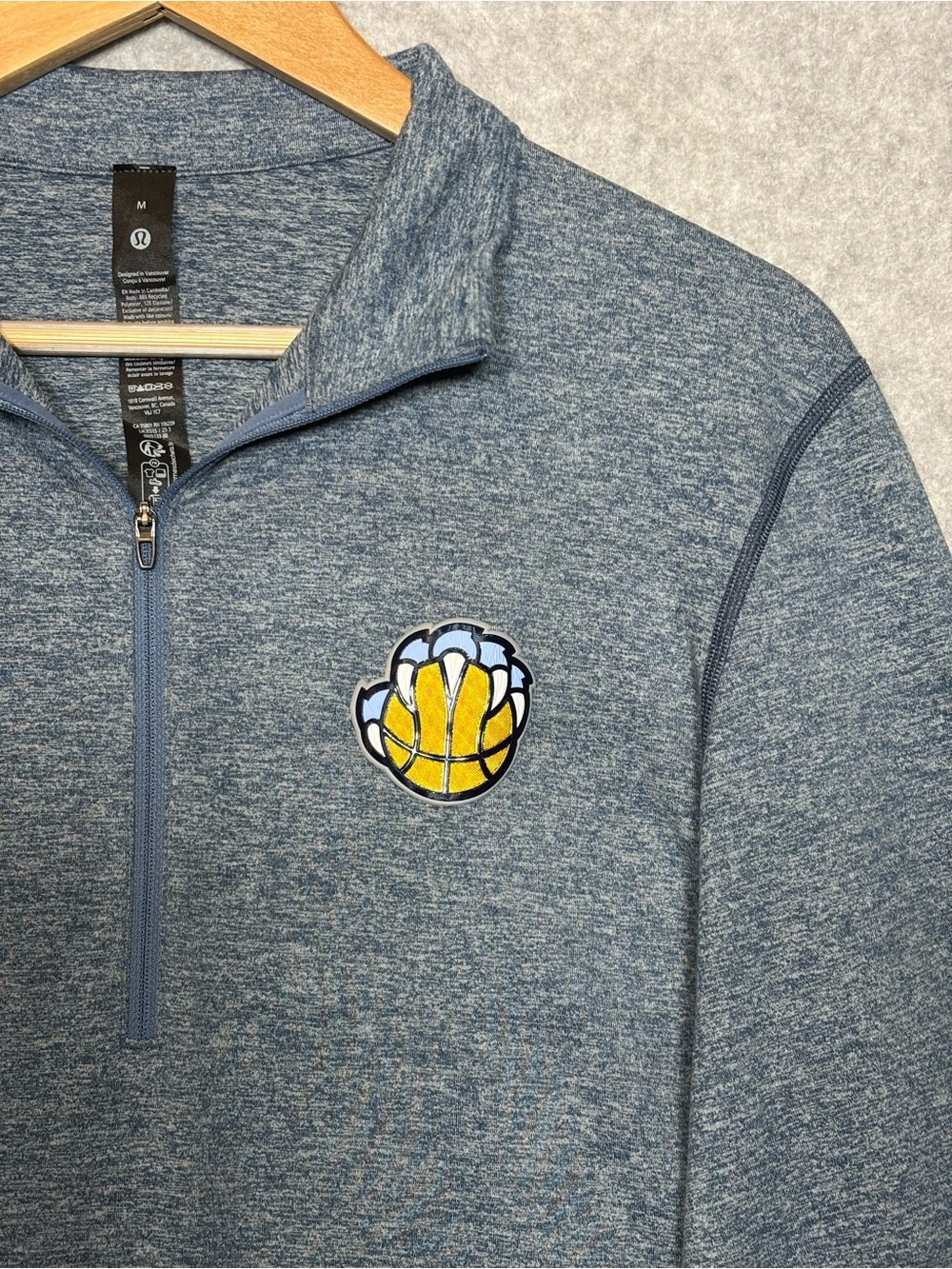 Lululemon x NBA Grizzlies Soft Jersey Half-Zip Pullover-Blue-Men Size Medium